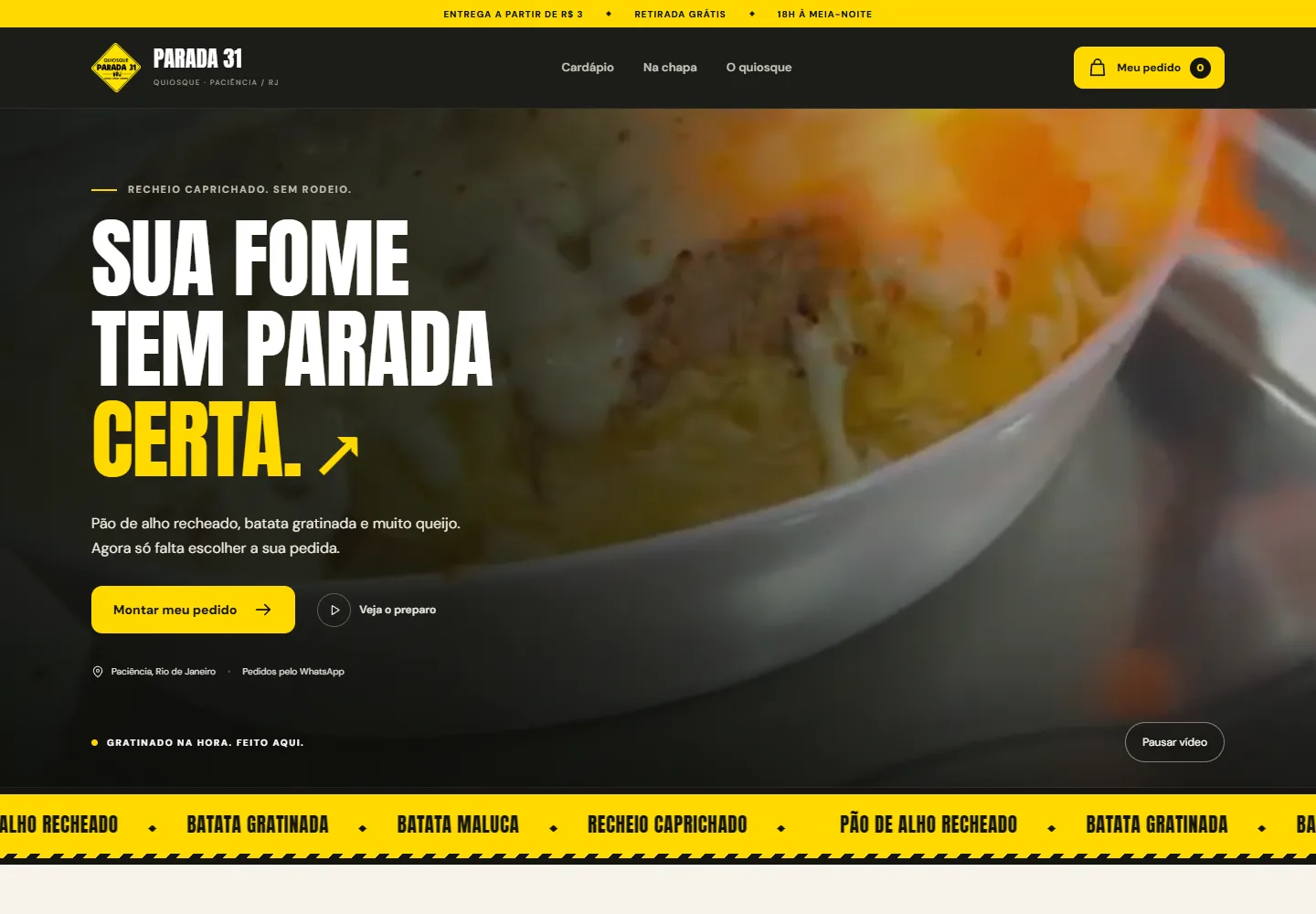 Captura real do site Quiosque Parada 31